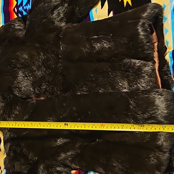 Black Dark Brown High Collar Rabbit Fur Jacket Sz. S - Picture 10 of 10